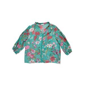Luxology XL Floral Blouse Green Pink Boho Lightweight Top